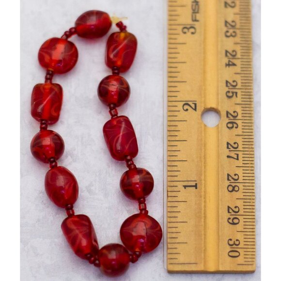 6 inch, Vintage Red Glass Oval Art Deco Faux Ruby Gem Beaded Bracelet - CT1 - Picture 3 of 3